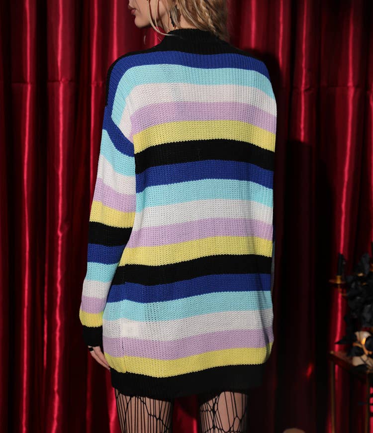 DARK STRIPED SWEATER WITH CONTRASTING COLORS