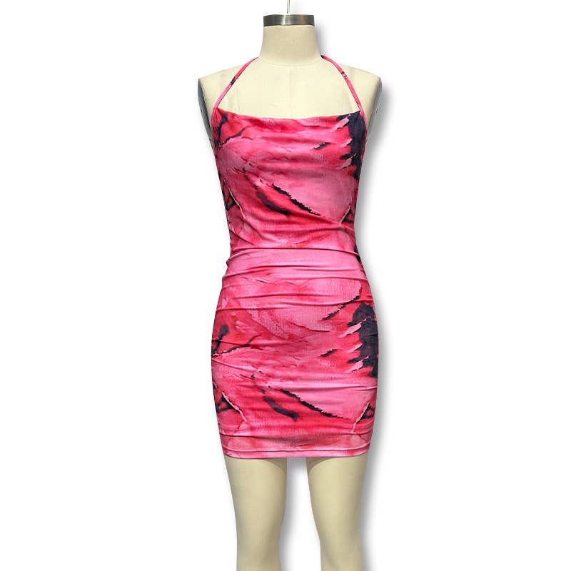 Cross backless printed body-hugging dress