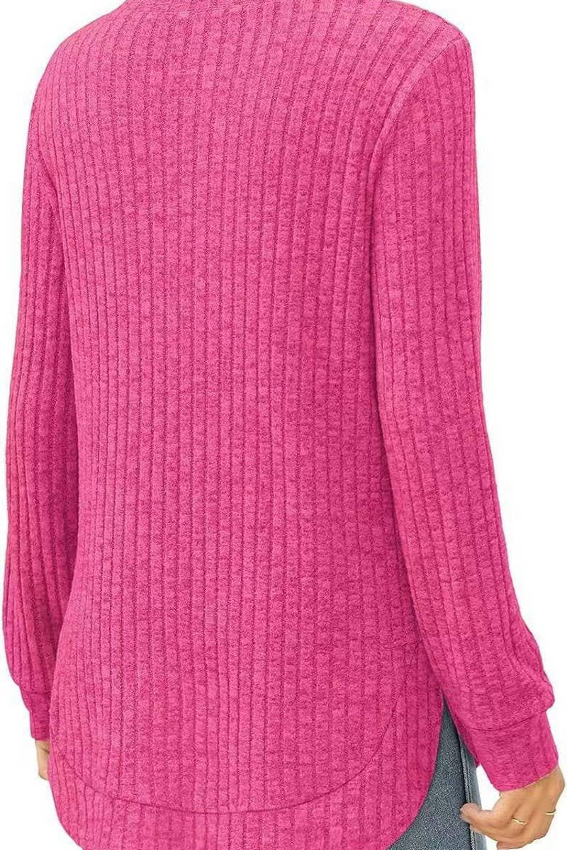 CWTBLL2383_ROUND NECK LONG SLEEVE SLIT SWALLOWTAIL TOP