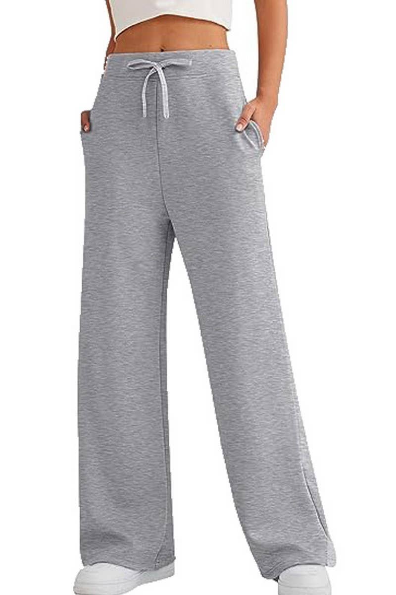 CWBLP0703_SOLID COLOR CASUAL LACE-UP WIDE-LEG SWEATPANTS