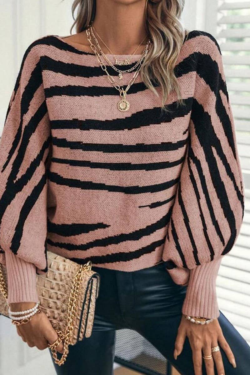 CWOSWL07306_LOOSE ZEBRA COLORBLOCK OFF-SHOULDER BATWING TOP