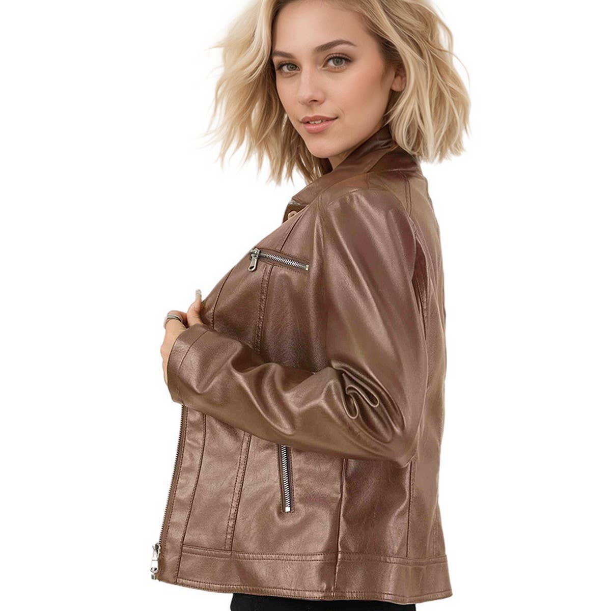 Women?™s Slim Biker Jacket ??Trendy PU Leather Coat_CWMM9015