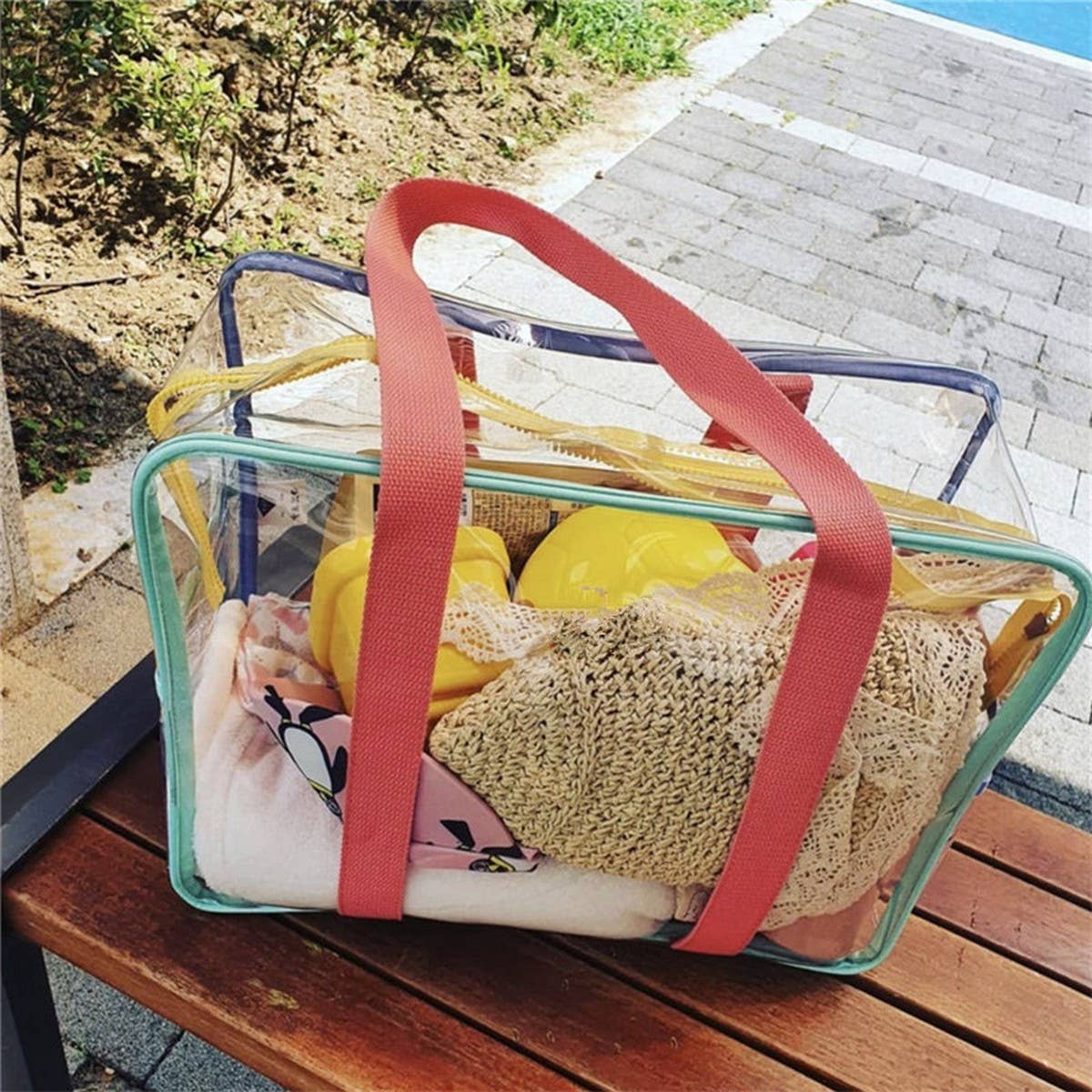 TRANSPARENT BEACH BAG WITH COLORFUL SHOULDER STRAPS_CWAB1923