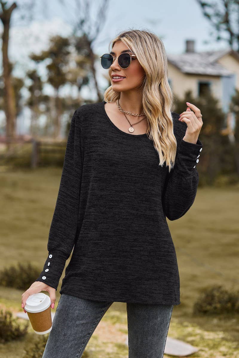 CWTBLL3688_SOLID COLOR ROUND NECK LOOSE CASUAL LONG SLEEVE T