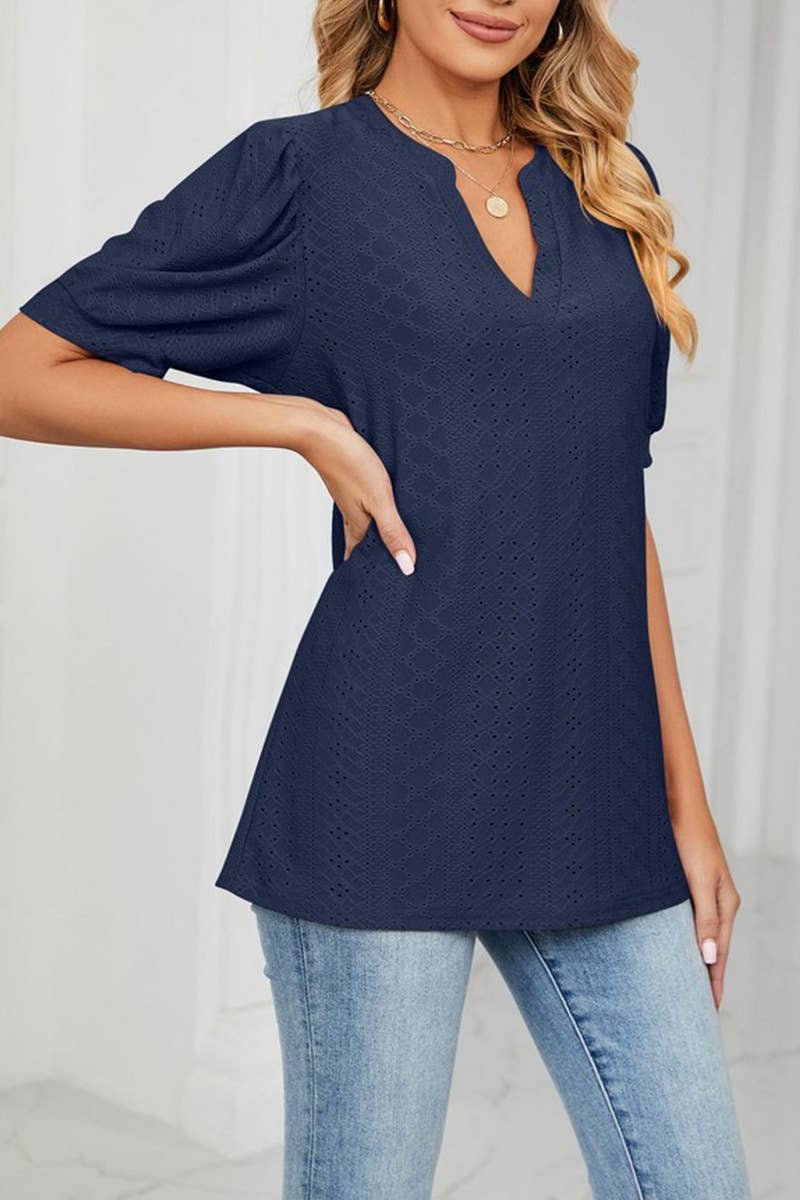 CWTTS1354_SUMMER CASUAL V-NECK SOLID COLOR LOOSE T-SHIRT