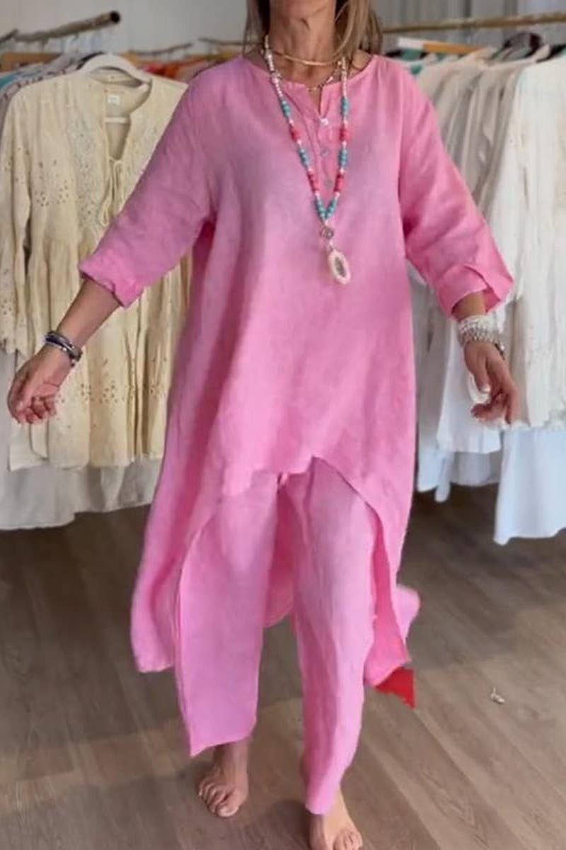 CWSTB1400_SOLID COLOR LONG-SLEEVED COTTON AND LINEN SUIT