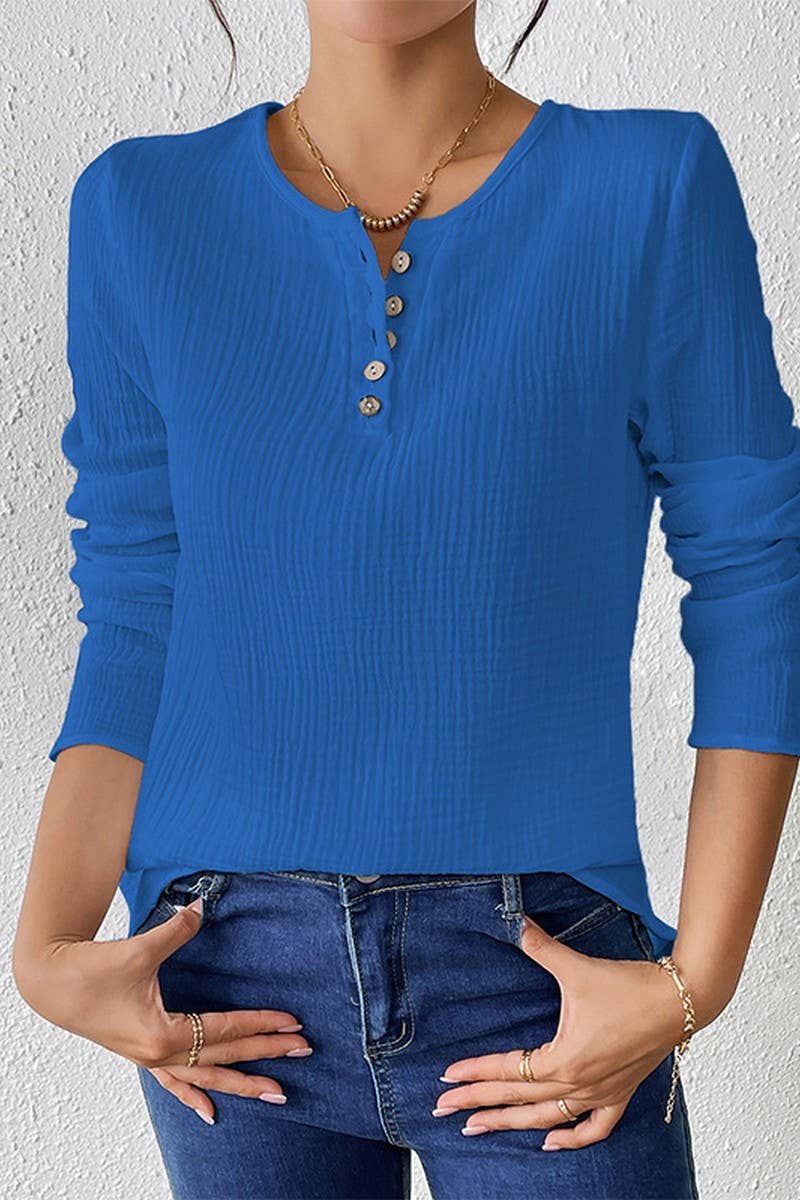 CWTBLL3850_SLIM FIT SOLID COLOR COTTON-LINEN PULLOVER SHIRT