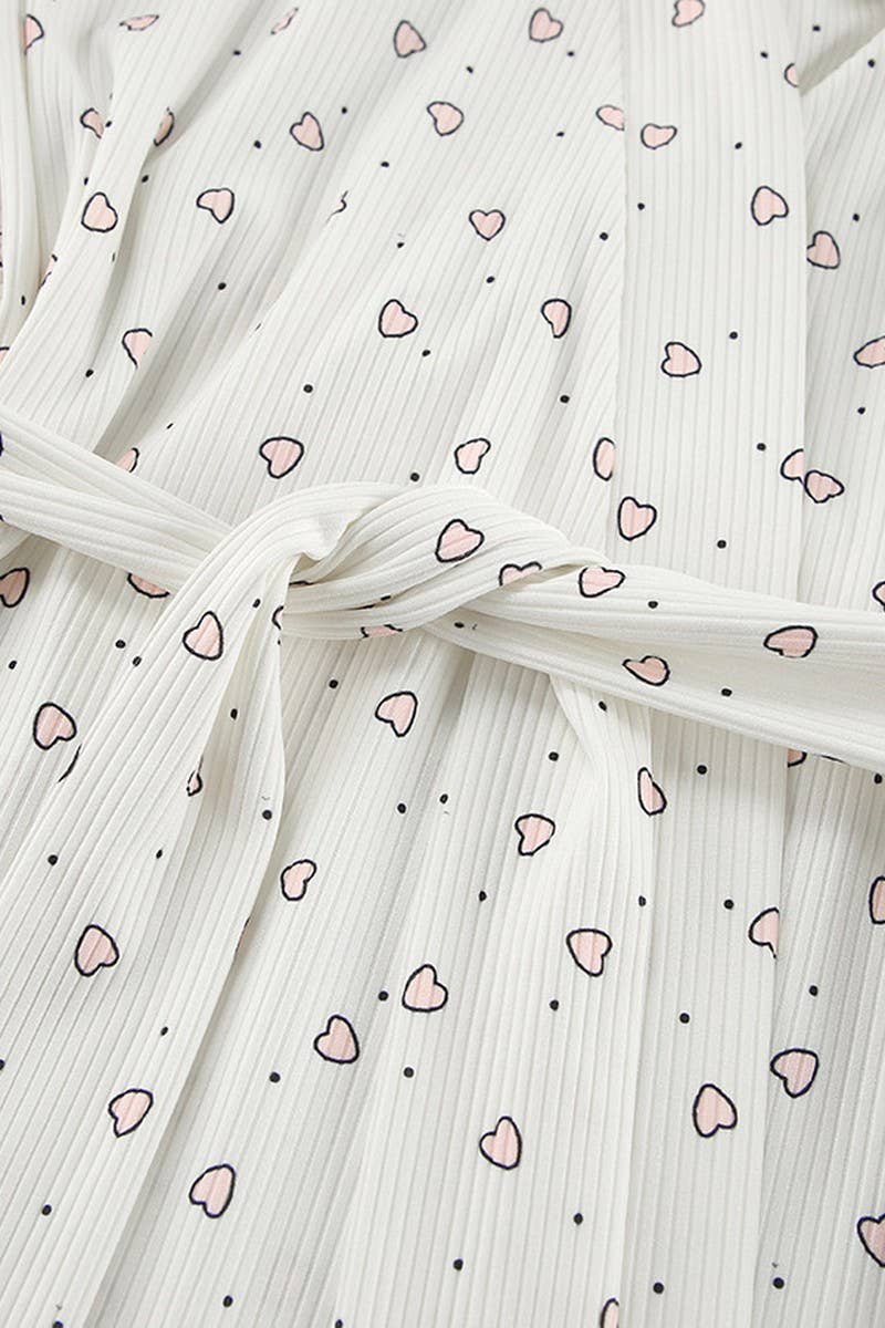 CWSPJ0396_HEART PRINT CARDIGAN LACE-UP NIGHTGOWN