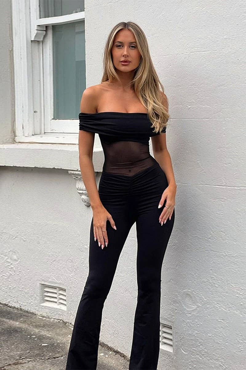 CWSJS1491_OFF-SHOULDER MESH SEXY BACKLESS JUMPSUIT