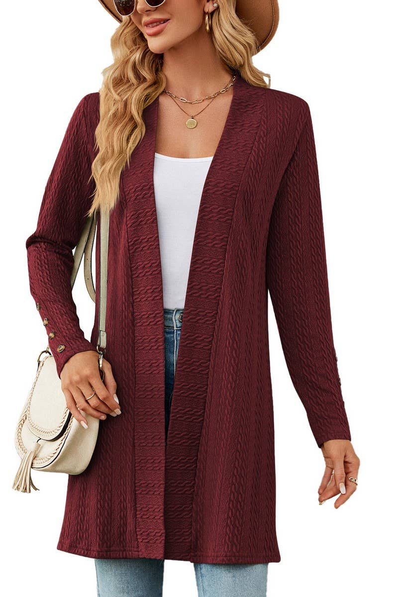 CWOCAL1937_SOLID COLOR BUTTON LONG SLEEVE CARDIGAN COATS