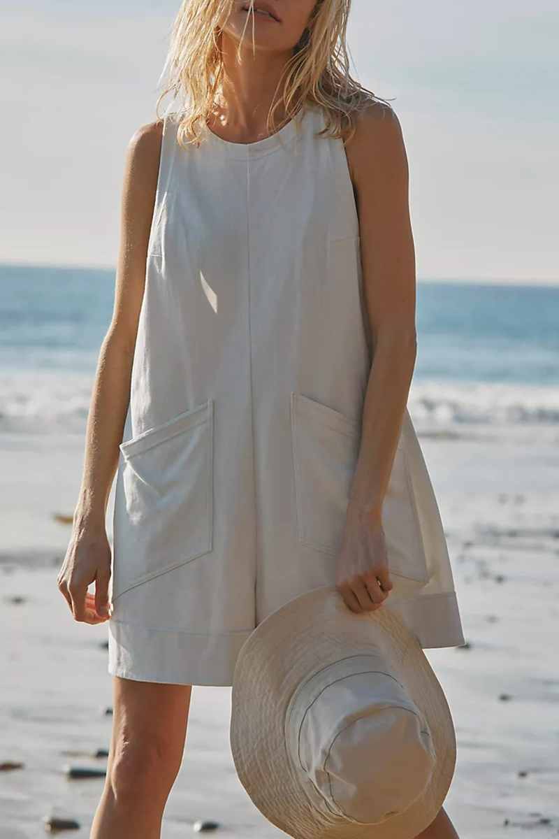CWSJS1138_SUMMER SLEEVELESS CASUAL POCKET ROMPER