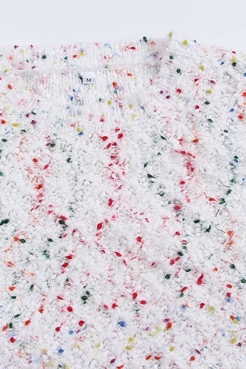 CWOSWL5817_COLORFUL DOT ROUND NECK LONG SLEEVE KNIT TOP