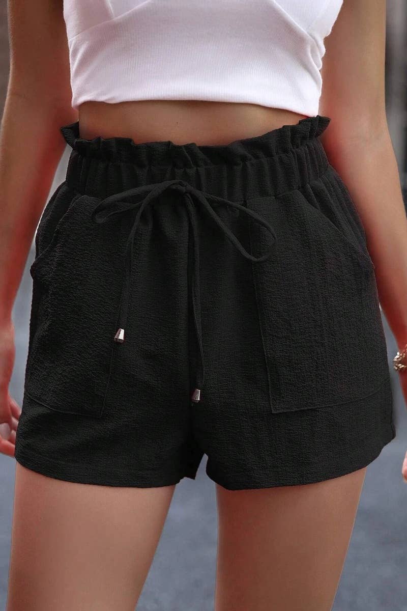 CWBSP0354_CASUAL WOODEN EAR TRIM LACE-UP POCKET SHORTS