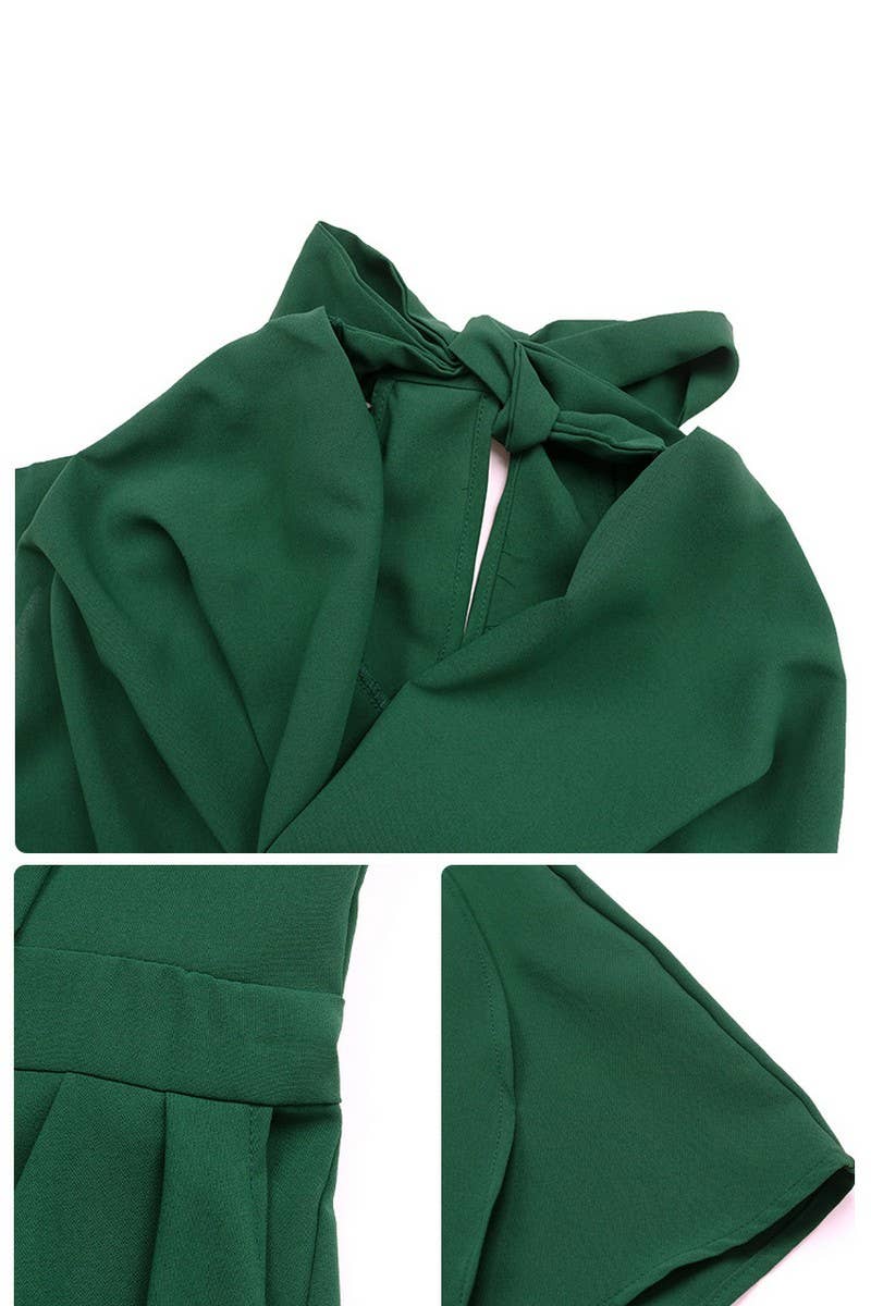 CWDSD3492_SOLID COLOR SWING COLLAR SLEEVELESS SHORT DRESS