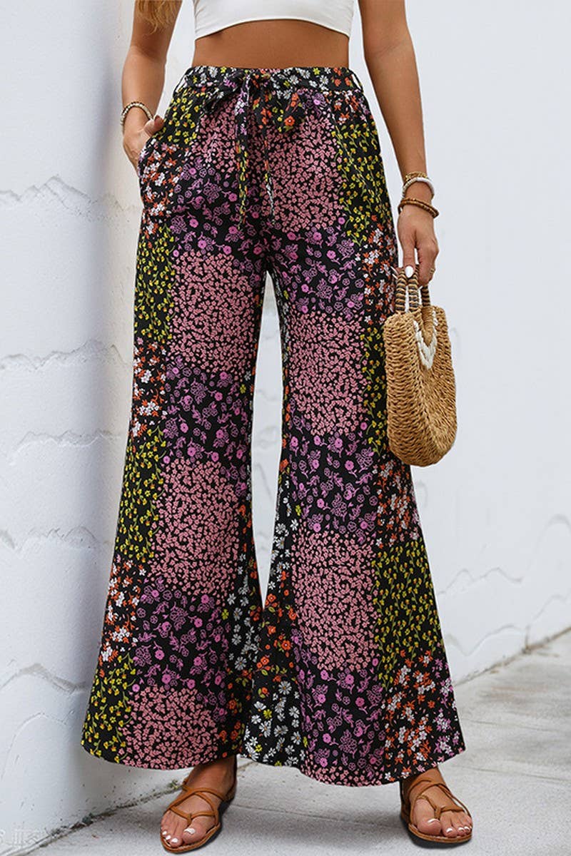 CWBLP1633_LACE-UP PRINTED HIGH-WAIST WIDE-LEG PANTS