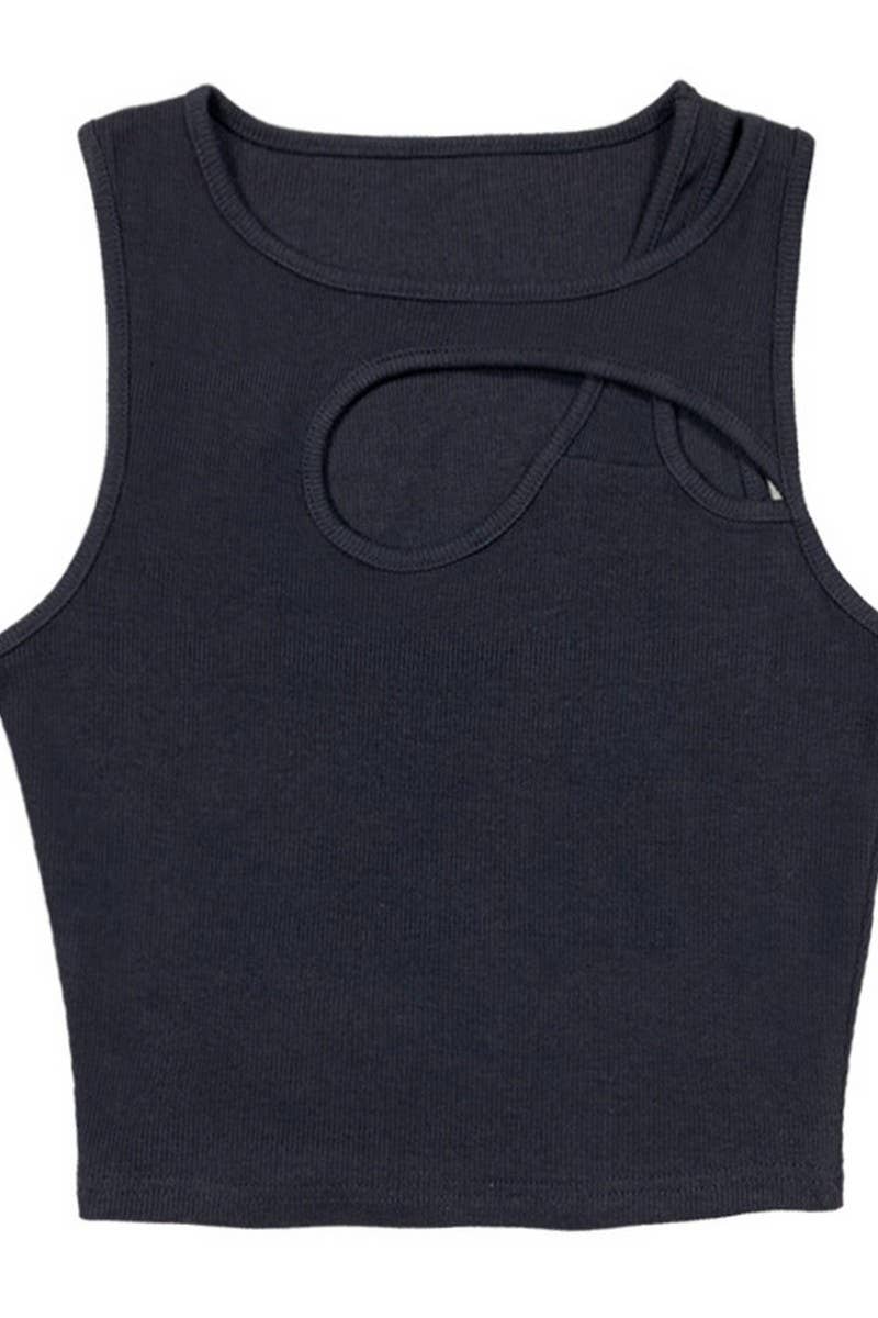 CWTTK0816_SOLID COLOR HOLLOW CHEST SHORT VEST