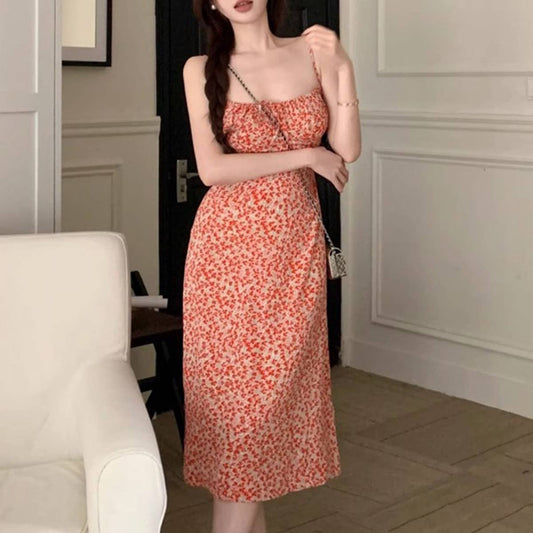 Floral halter spring print sleeveless dress