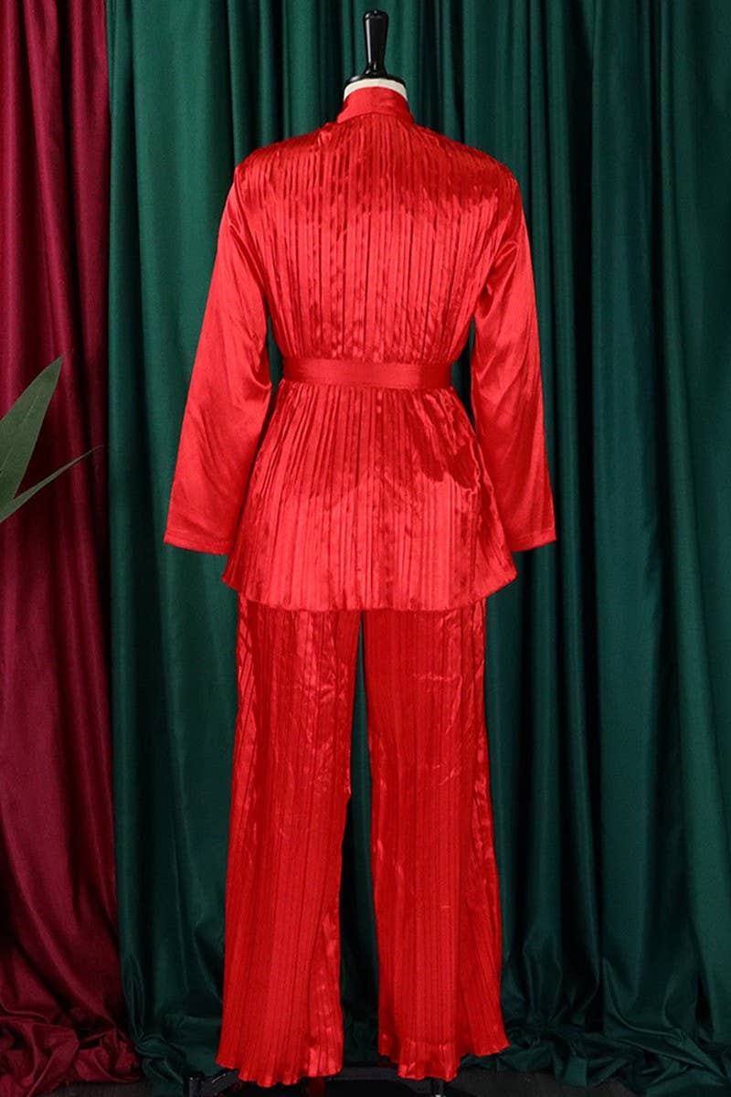 CWSTB0523_PLUS SIZE  LACE UP SHIRT  TROUSERS TWO-PIECE SET