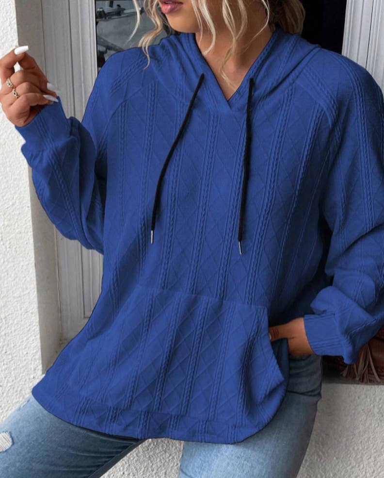 CASUAL JACQUARD LOOSE SOLID COLOR HOODIE
