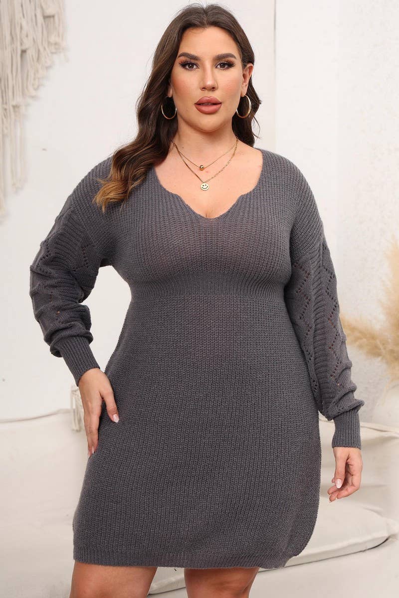 CWOSWL1573_PLUS Size Round Neck Long Sleeve Pullover Sweater