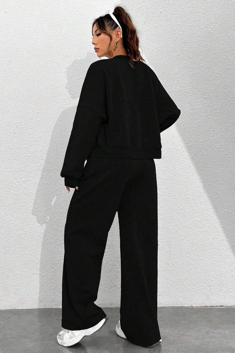 CWSS01302_CASUAL ZIPPER CARDIGAN AND TROUSERS TWO-PIECE SET