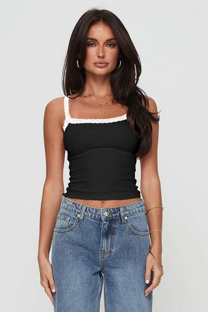 CWTTK0801_SOLID COLOR SLIM LACE CAMISOLE