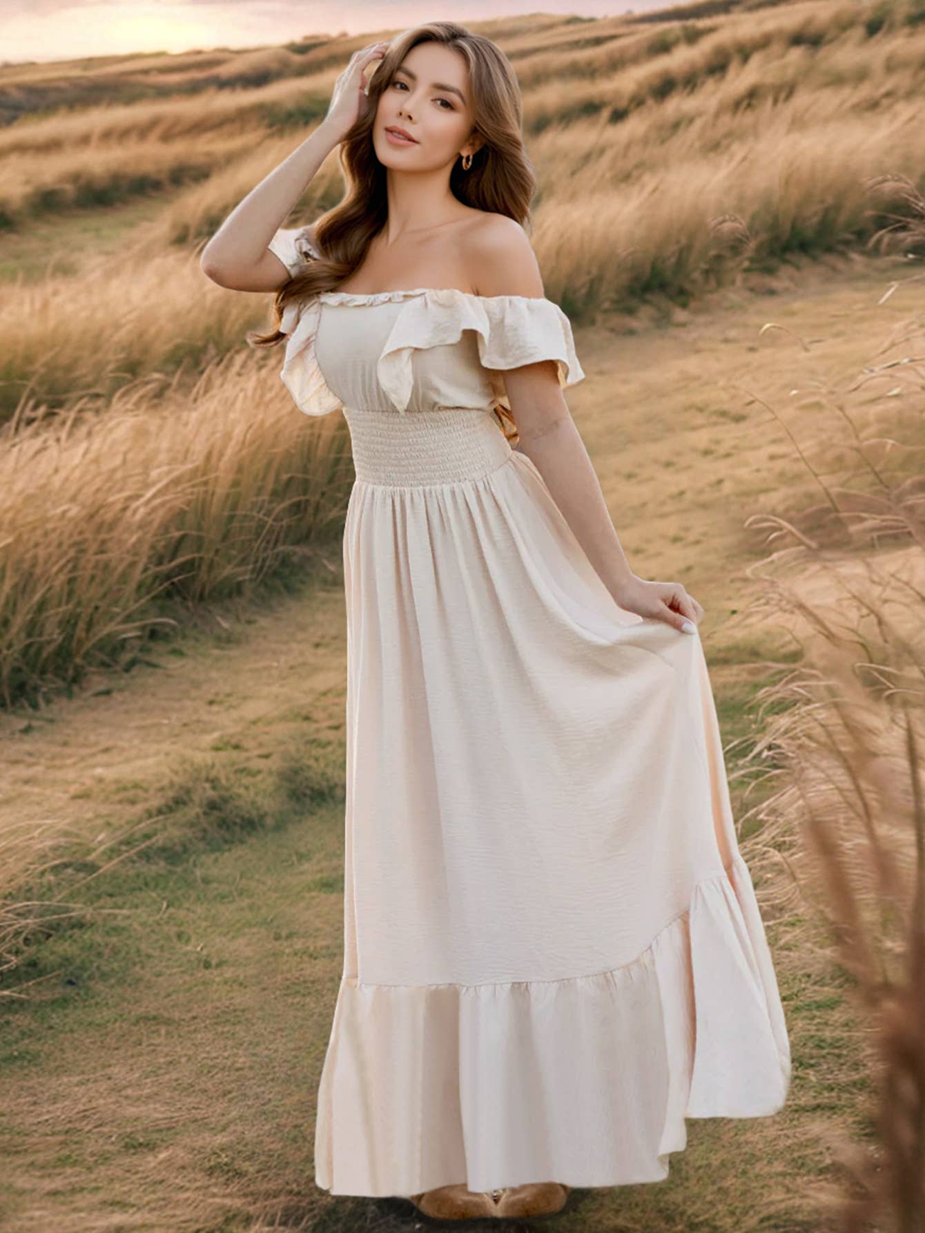Chic Slim Fit Ruffle Off-Shoulder Vintage Dress