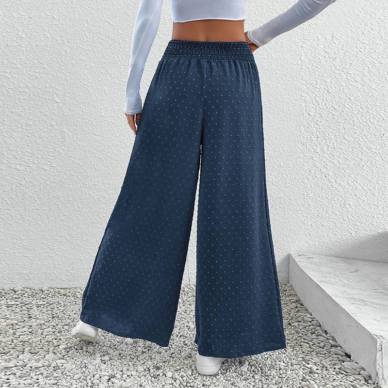 ELASTIC-WAISTED POLKA-DOT STRAIGHT-LEG PANTS