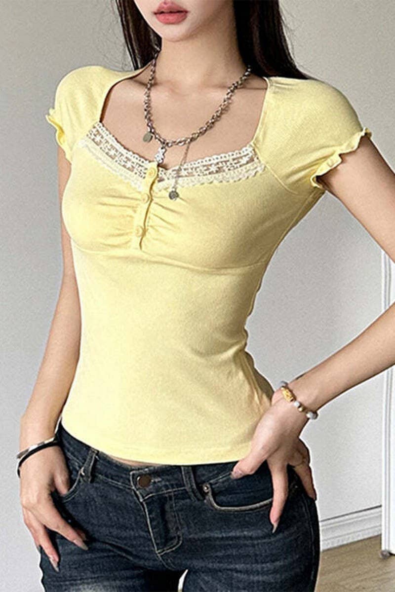 CWTBLS1598_LACE PANEL SQUARE NECK KNIT SHORT SLEEVE TOP