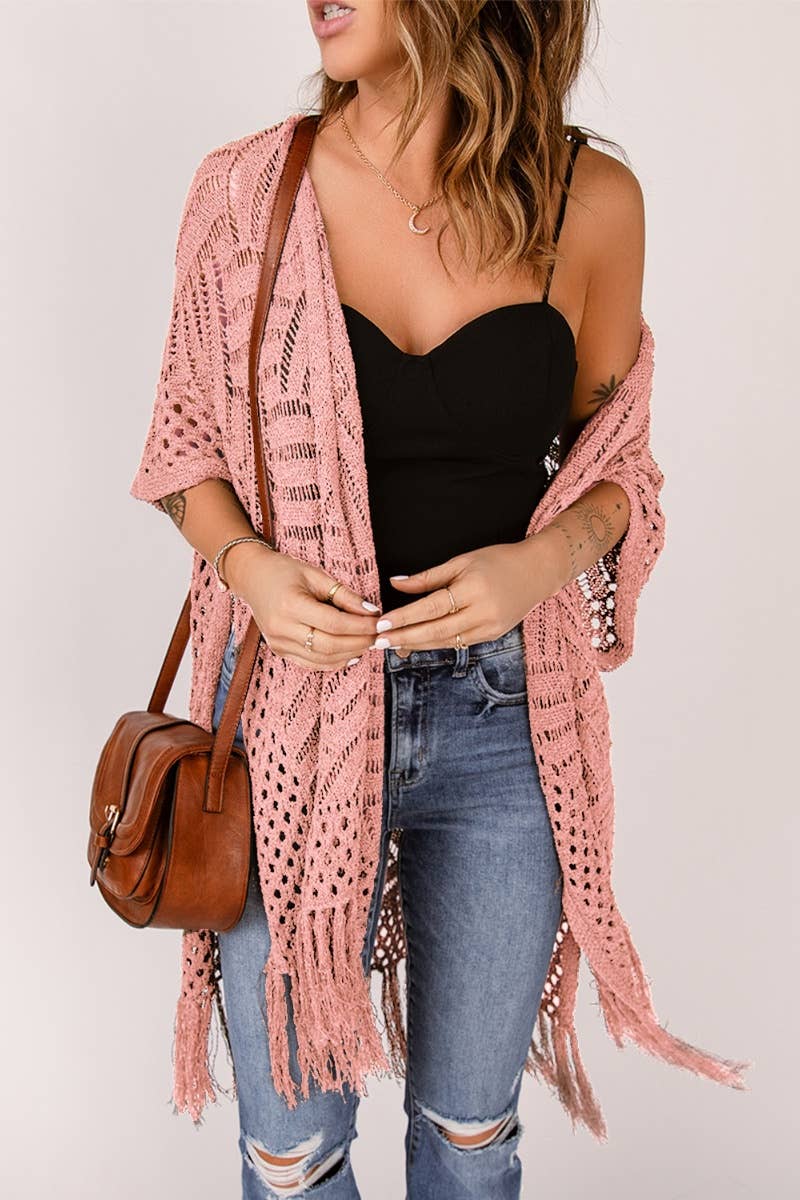 CWOCAS0041_SPRING SUMMER VINTAGE KNIT CARDIGAN WITH FRINGE