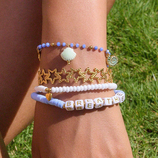 Sweet Blue Beaded Bracelet in 18K Gold Steel