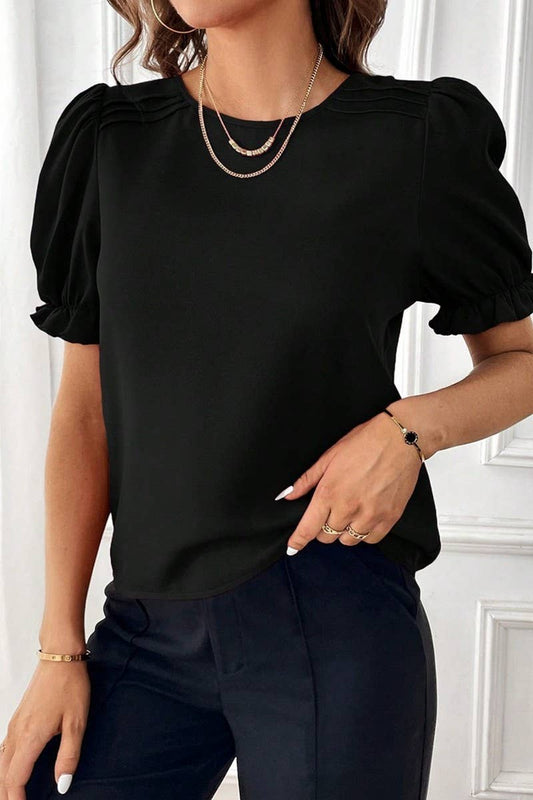CWTTS1374_SUMMER FASHION TEMPERAMENT ROUND NECK SHIRT