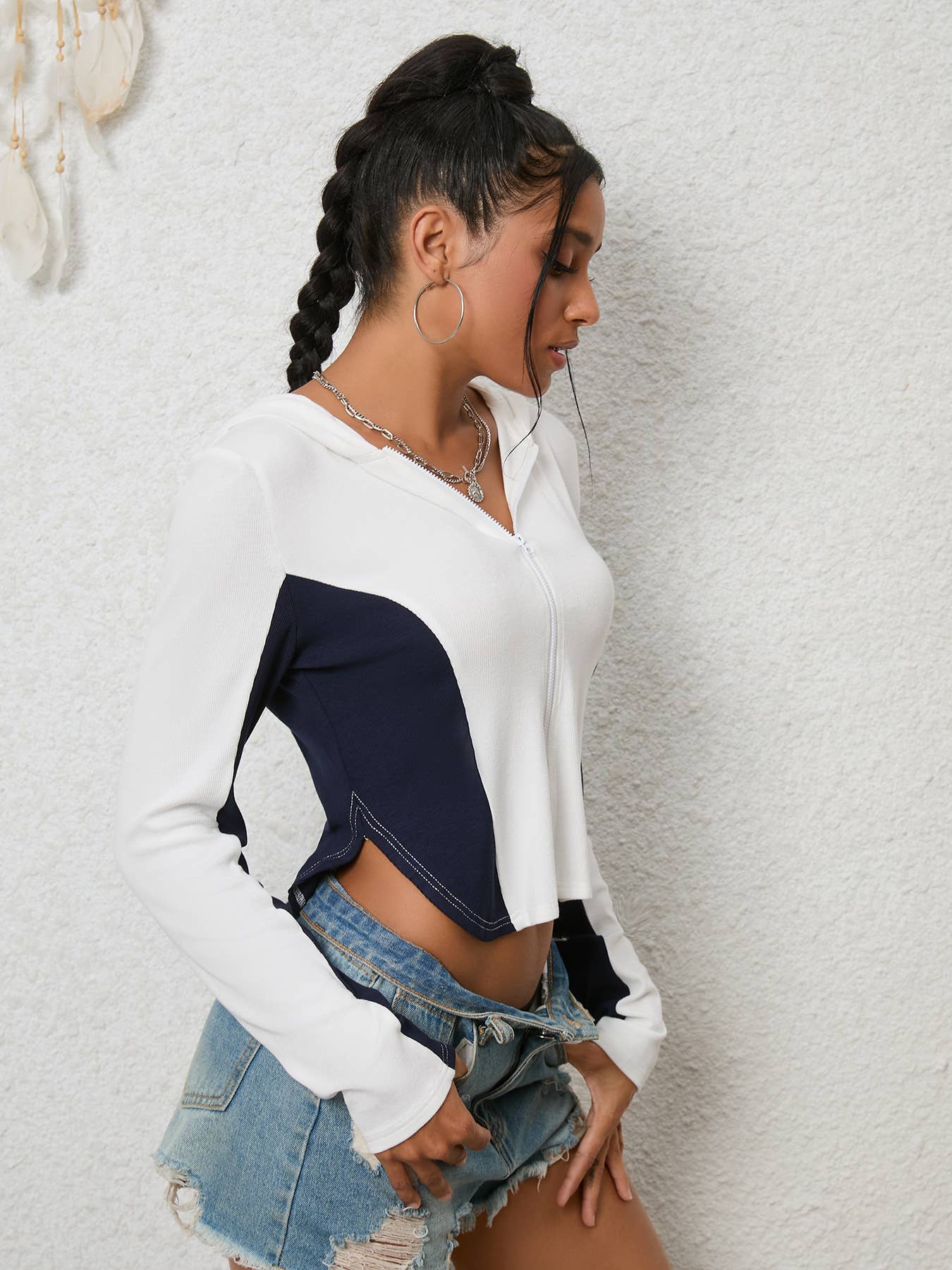 Design slim-fit detachable zipper hoodie jacket