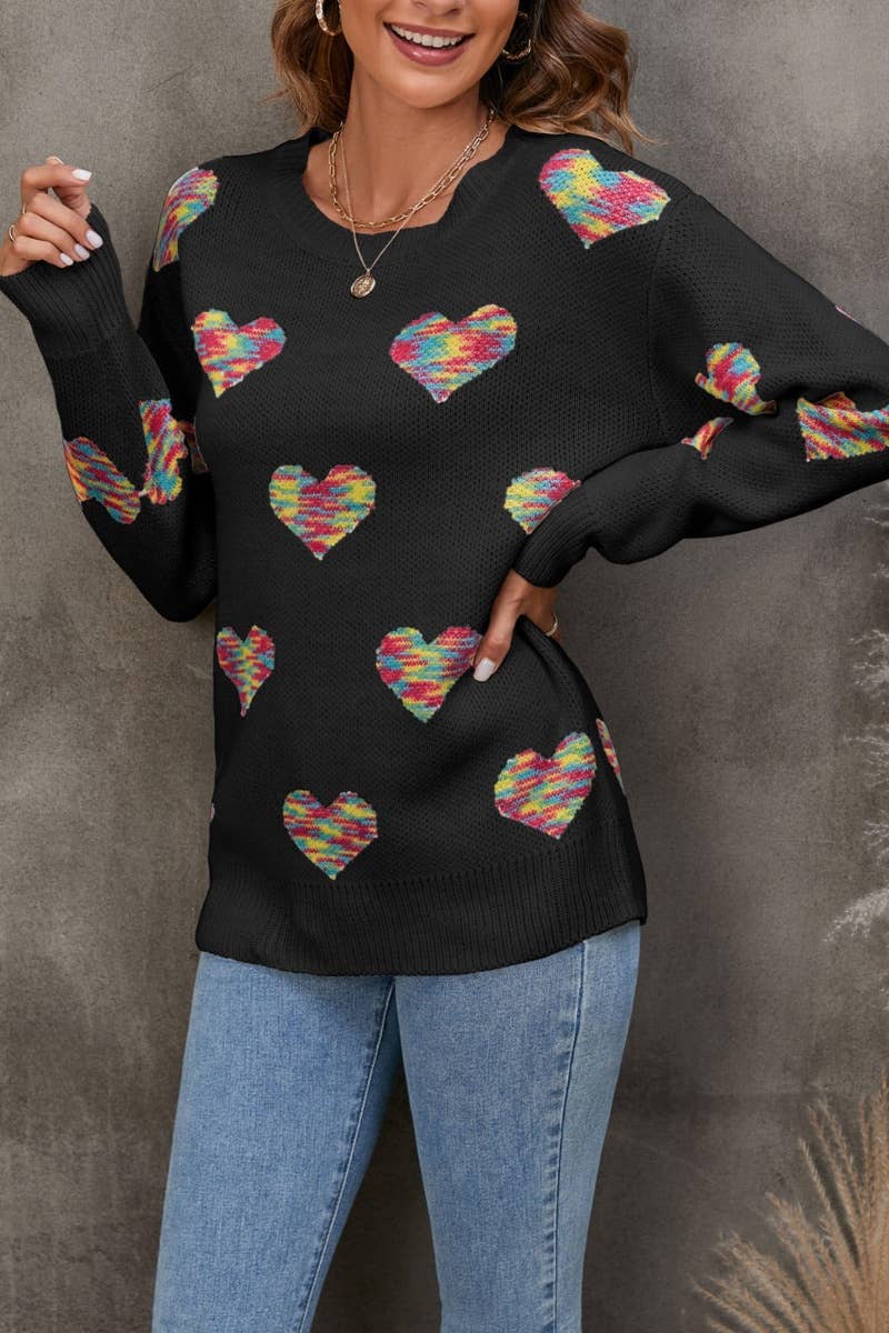 CWOSWL5187_KNITTED COLOR JACQUARD LOVE LONG-SLEEVED SWEATER