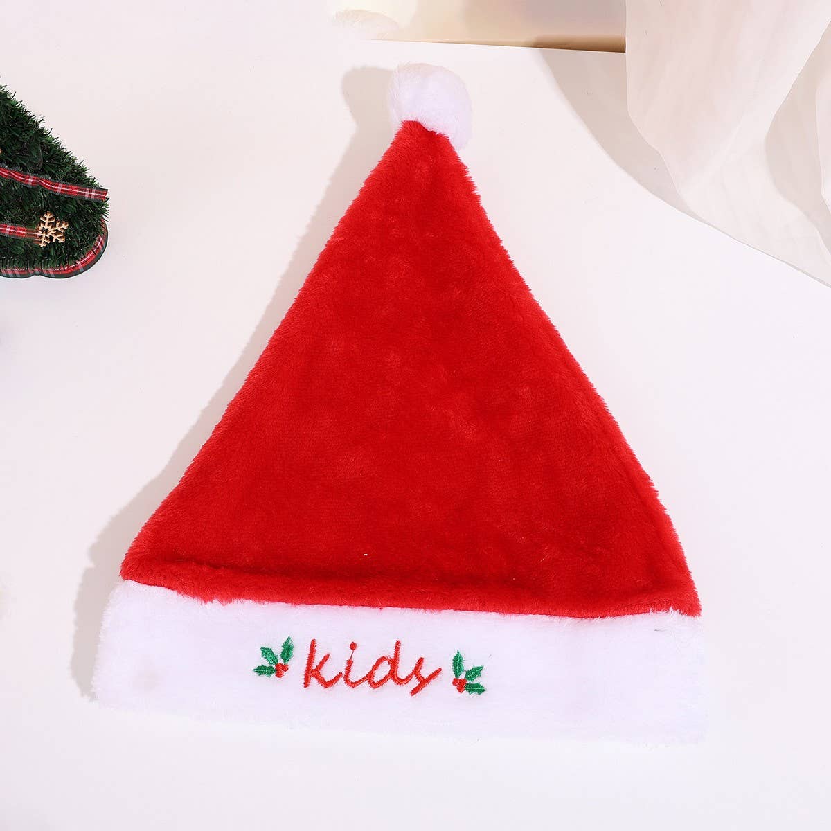 CWAH4072_CHRISTMAS LETTER EMBROIDERY SILK PLUSH SANTA HAT
