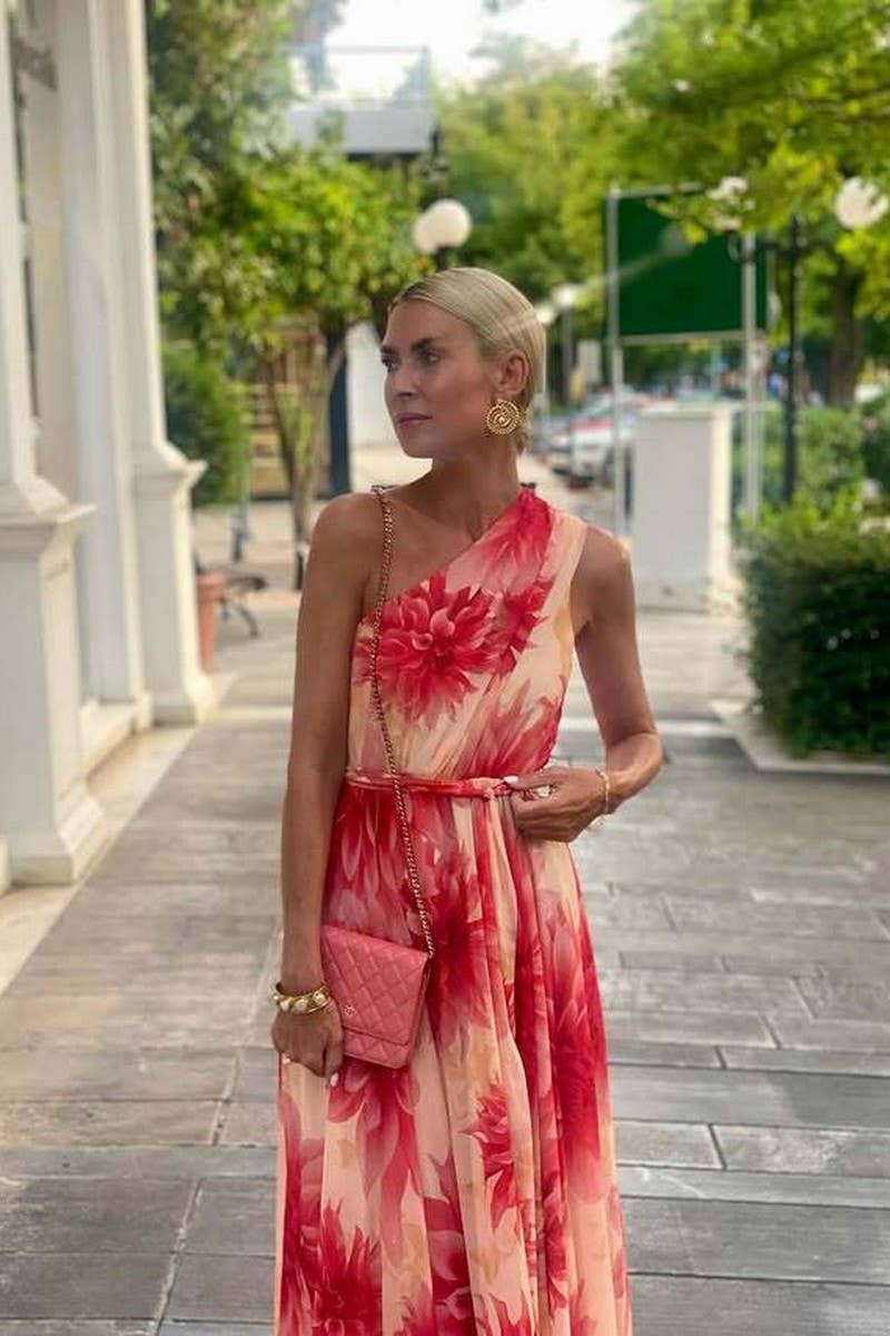 OFF-SHOULDER WAIST-TIED SWING PRINT DRESSCWDMD947