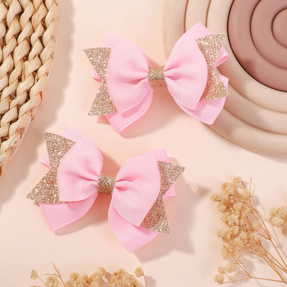 Handmade Glitter Bow Tail Hair Clip Set for Girls