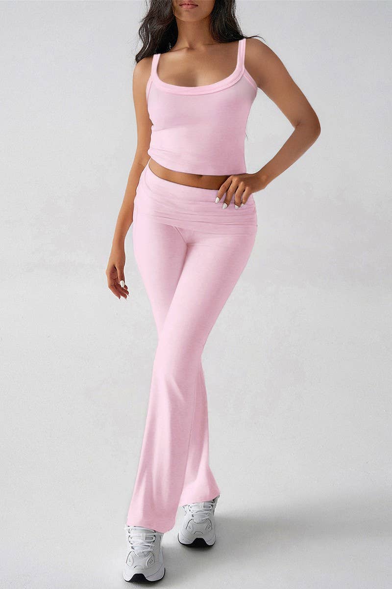 CWSS1185_SPORTY SOLID COLOR KNITTED VEST AND TROUSERS SET