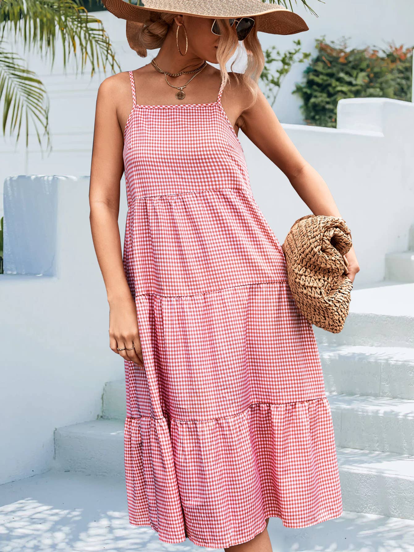 Classic plaid halter long dress