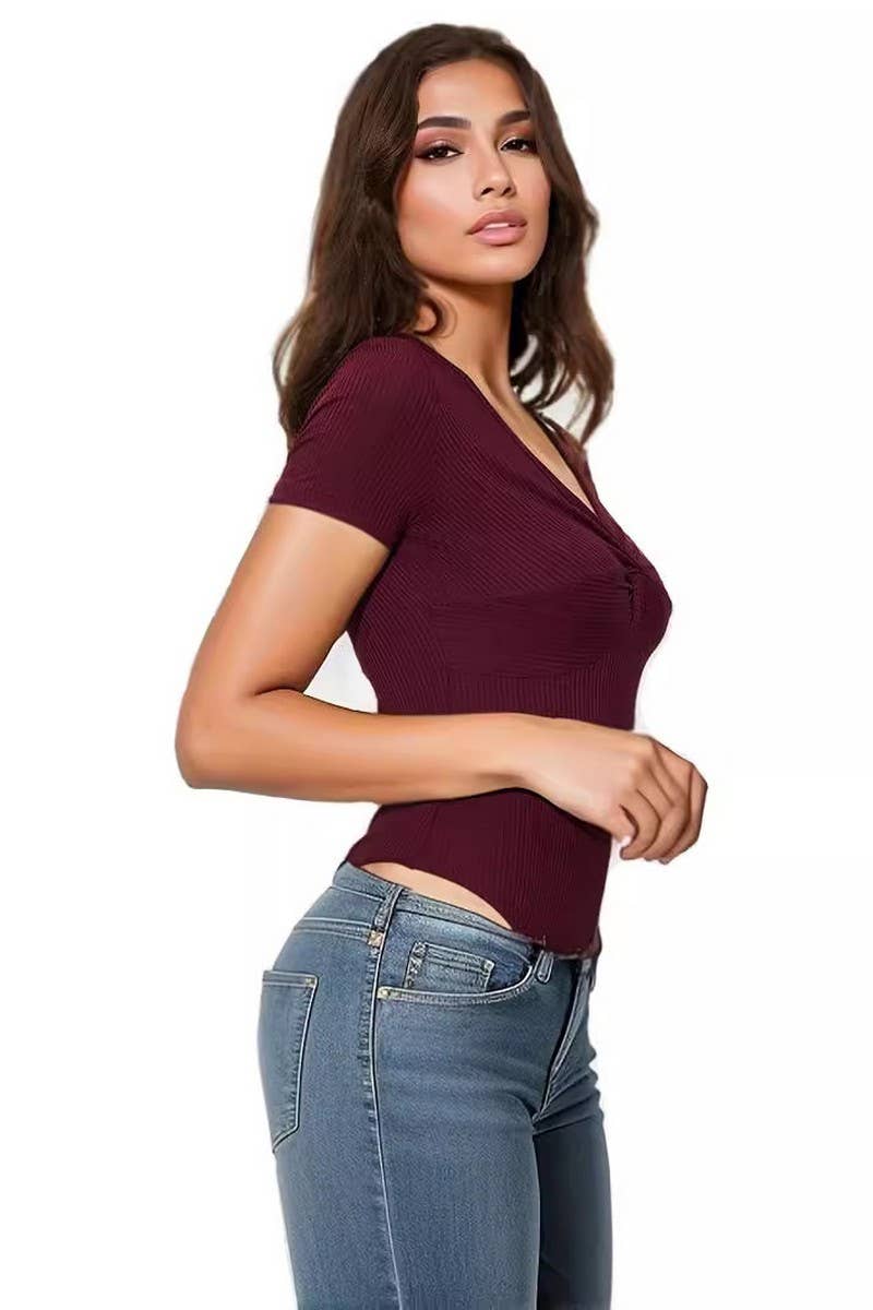 CWSBSS0050_SEXY SLIM FIT KNOT FRONT RIBBED BODYSUIT