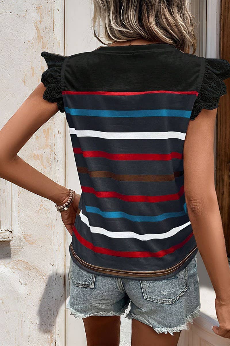 CWTBLS0992_SHORT-SLEEVED CASUAL STRIPED TOP