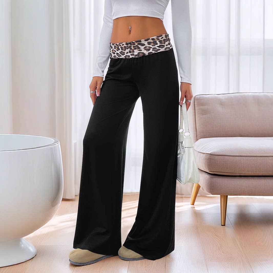 Casual leopard print patchwork wide-leg pants