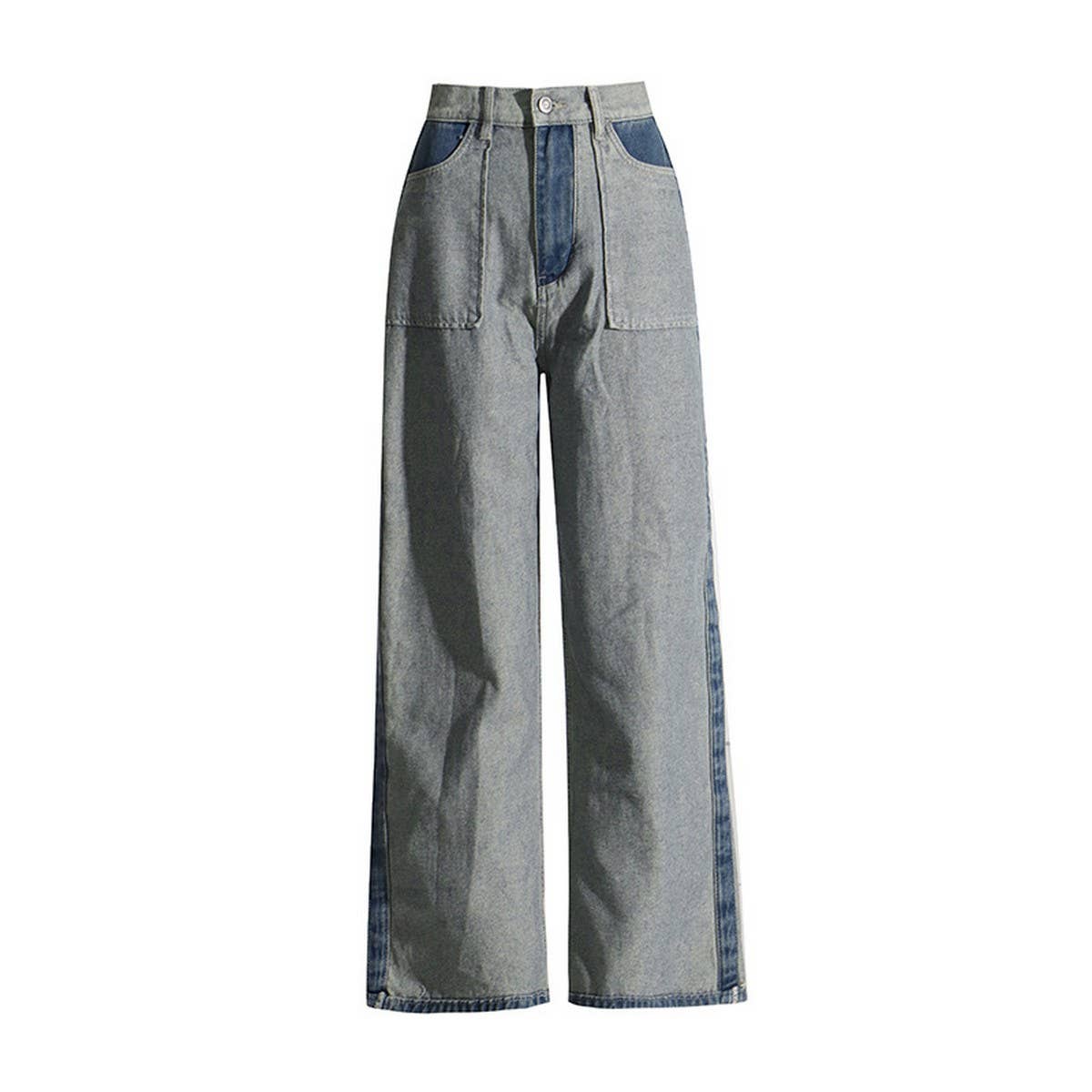 STRAIGHT LEG COLOR BLOCKING DENIM CASUAL PANTS_CWJP0202