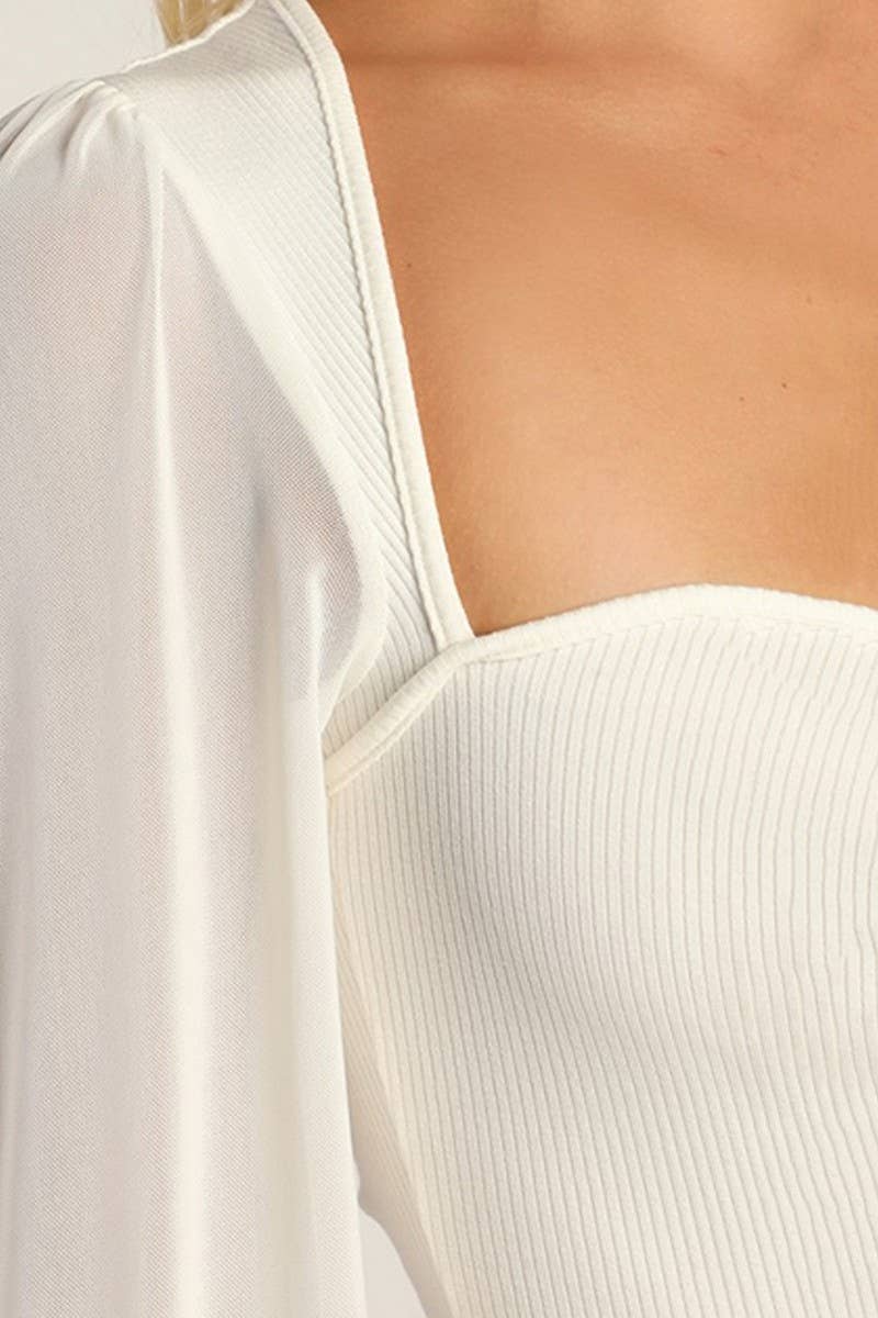 CWSBSL0154_FALL SEXY MESH LANTERN SLEEVE BODYSUIT