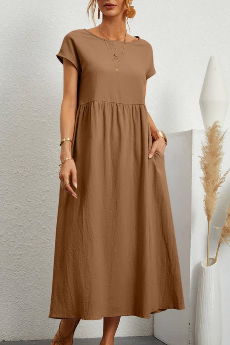 CWDMD5451_SOLID COLOR SLEEVELESS LOOSE POCKET DRESS