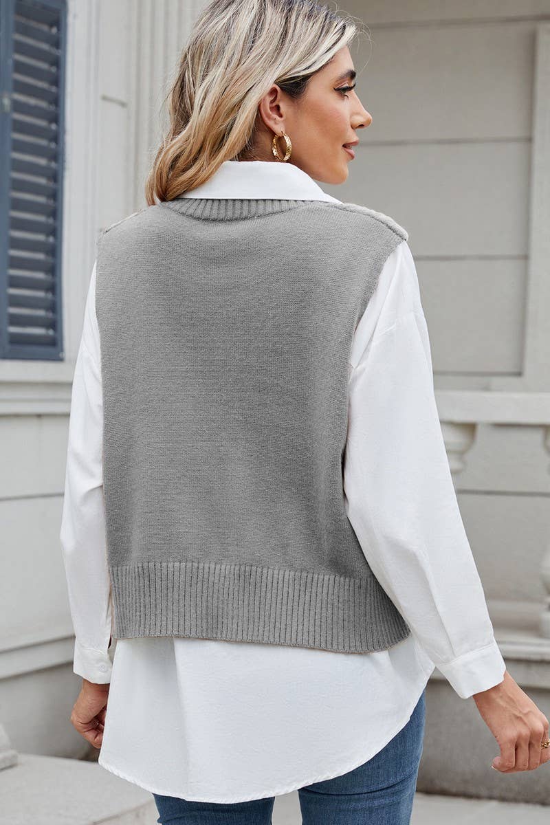 CWOV00138_SOLID COLOR V-NECK LOOSE VEST SWEATER