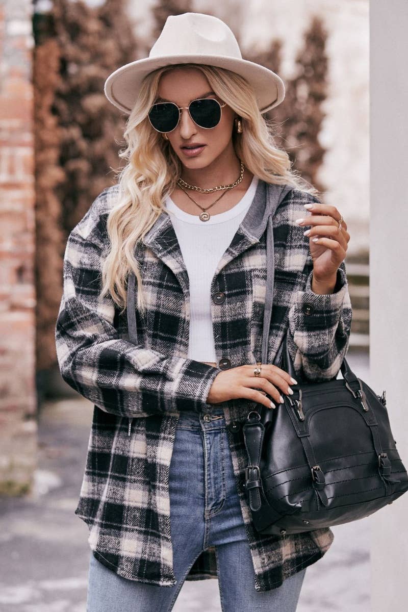 CWTSTL2178_WINTER FLANNEL PLAID HOODED LONG-SLEEVED SHIRT