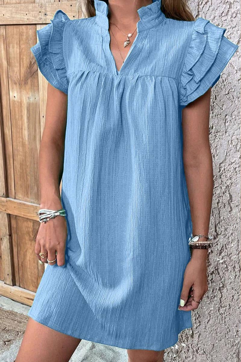 CWDSD7513_NEW SUMMER FASHION V-NECK LOTUS SLEEVE DRESS