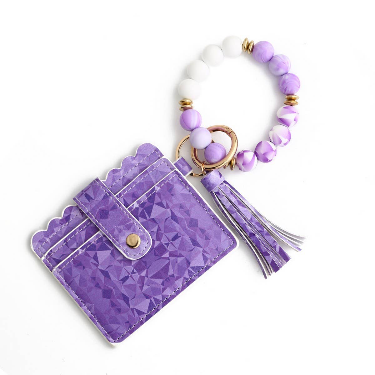 Heart PU Card Wallet with Beaded Keychain_CWAB4944