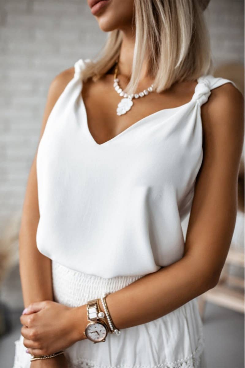 CWTBLSL0512_SOLID COLOR V-NECK SLEEVELESS KINK HALTER TOP